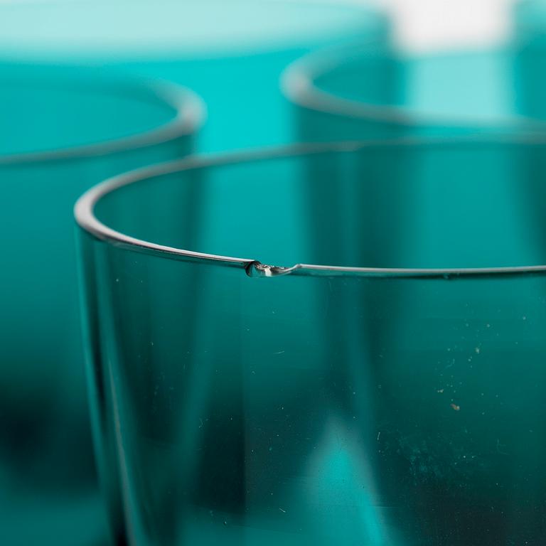 Nanny Still,  9 + 6drinking glasses, and a jug, model T/335, "Nukkumatti", Riihimäen Lasi.