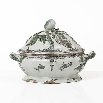 A faience lidded turrine, France, 18th/19th century.