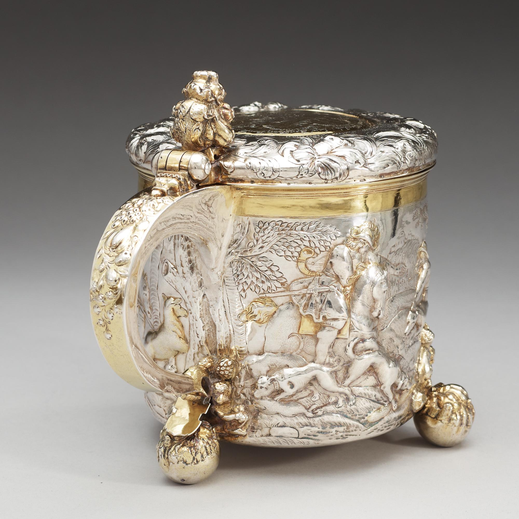 DRYCKESKANNA, av Johan Wefwer, (verksam i Linköping 1672-1705), daterad i gravyren 1673. Barock.