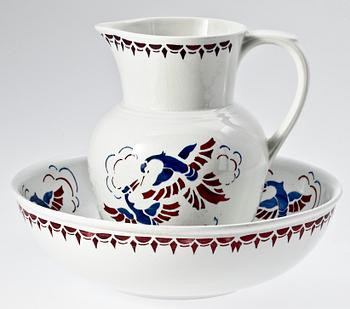 KANNA, samt TVÄTTFAT, flintgods, Rörstrand. Tidigt 1900-tal.