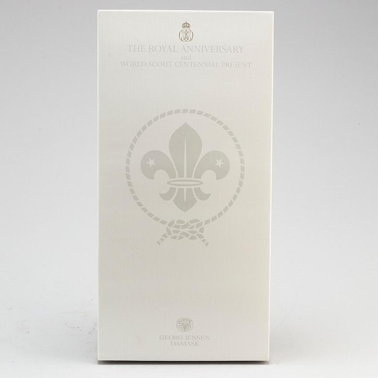 Four damasque table cloths from Georg Jensen Damask. 'The Royal Anniversary and World Scout Centennial Present'.