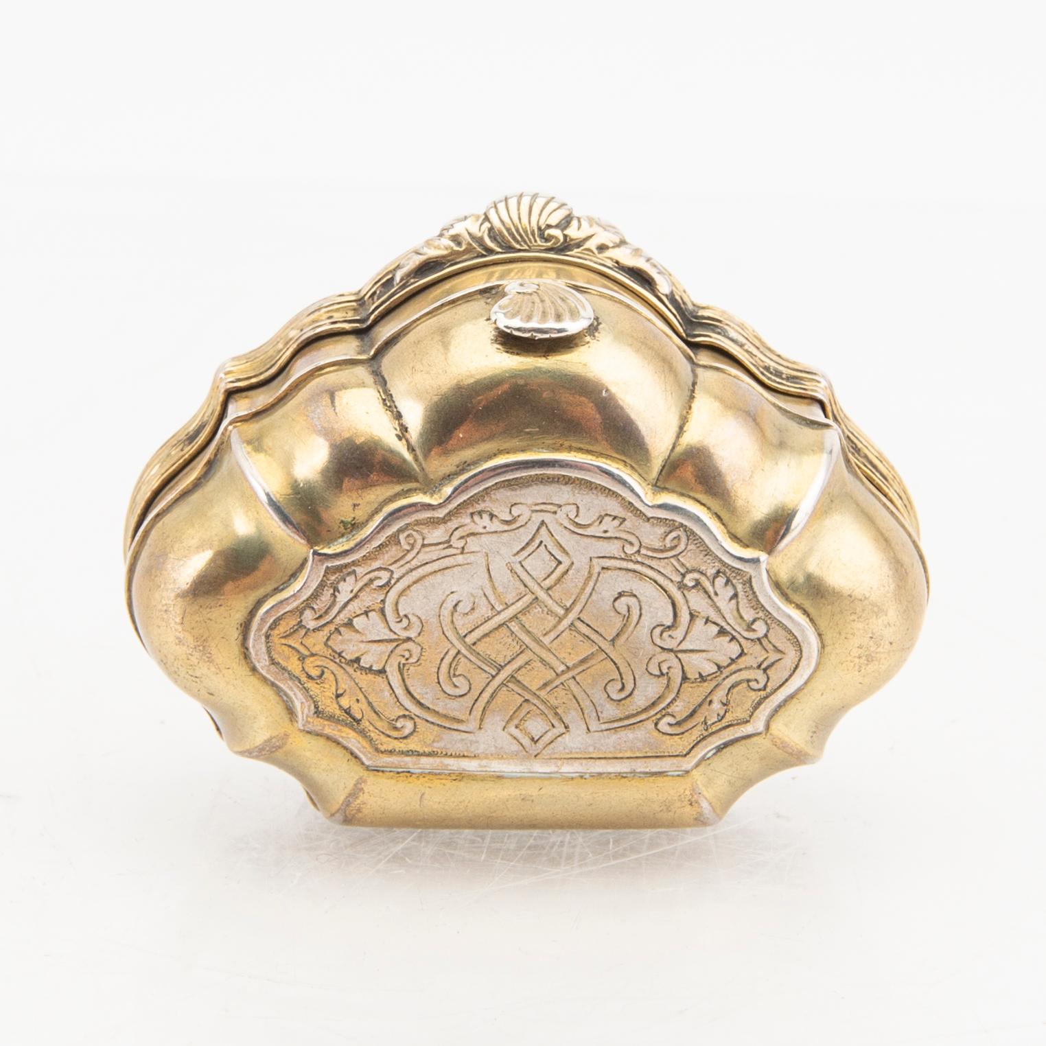 Jorgen Nielsen Brosboll dosa delvis förgyllt silver Veijle 1749 rokoko.