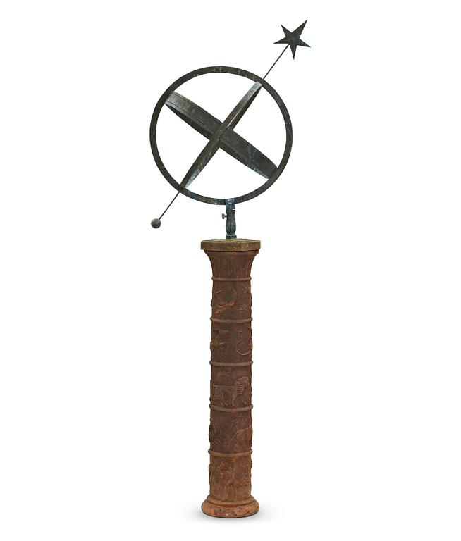 JOHANNES DAHL, a cast iron column with sundial, by Näfveqvarns Bruk, Sweden.