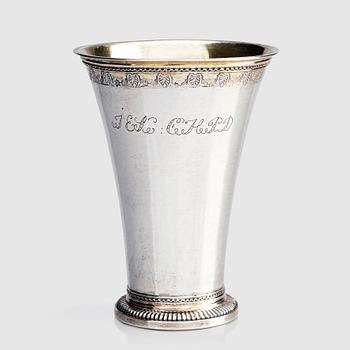 182. A Swedish 18th century parcel-gilt silver beaker, mark of Lorens Stabeus, Stockholm 1749.