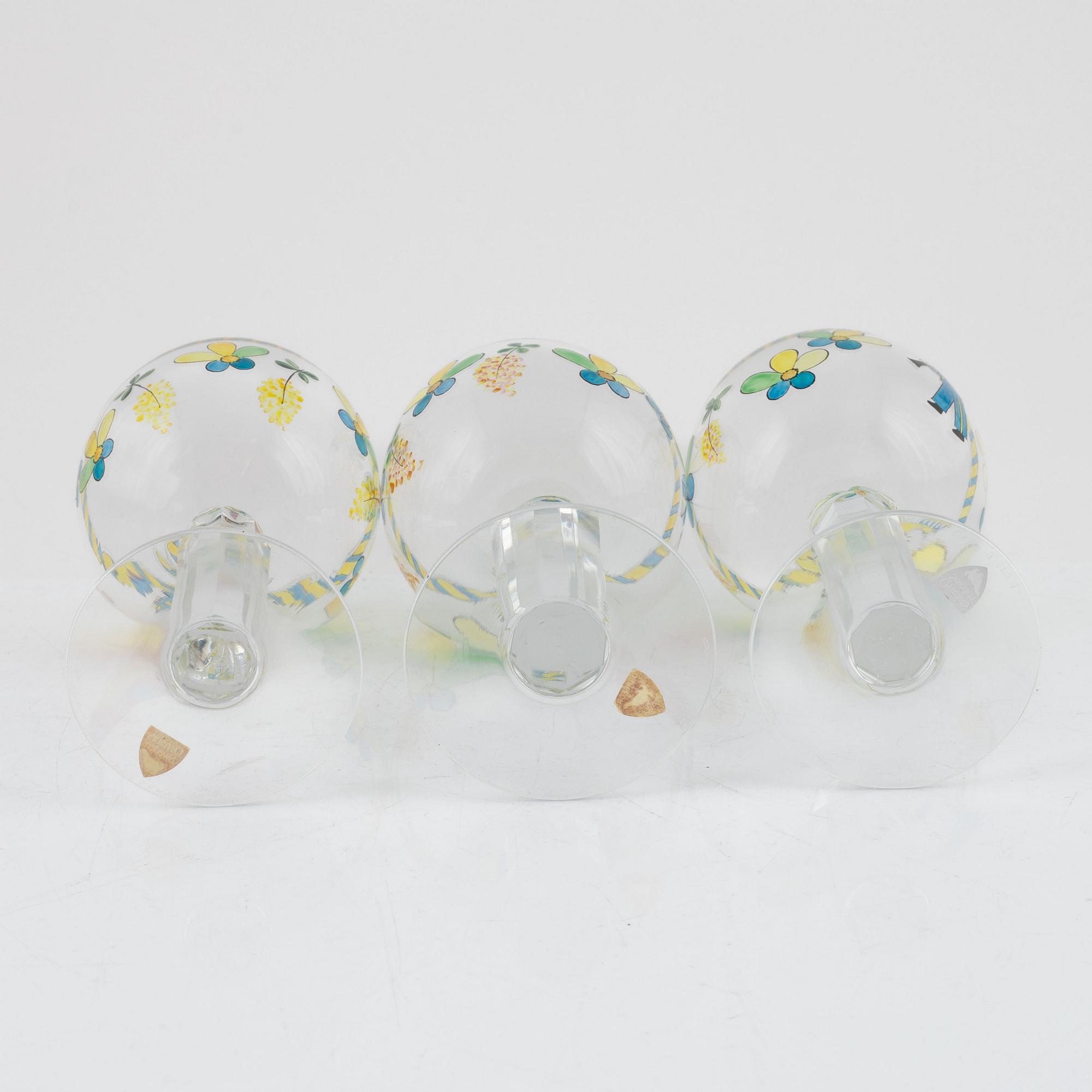 Gunnar Cyrén, a set of three goblets for Orrefors, Sweden.