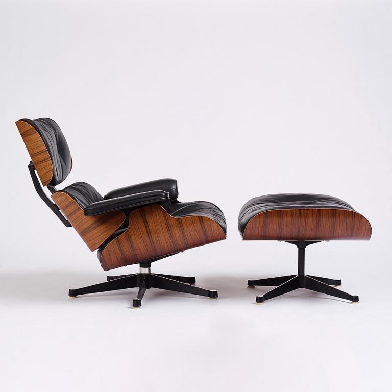 Charles & Ray Eames, a 'Lounge chair' and ottoman, Vitra, 1960-1970s.