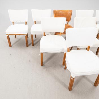 A set of seven + one leather chairs from Mobilia Malmö mid 1900s.