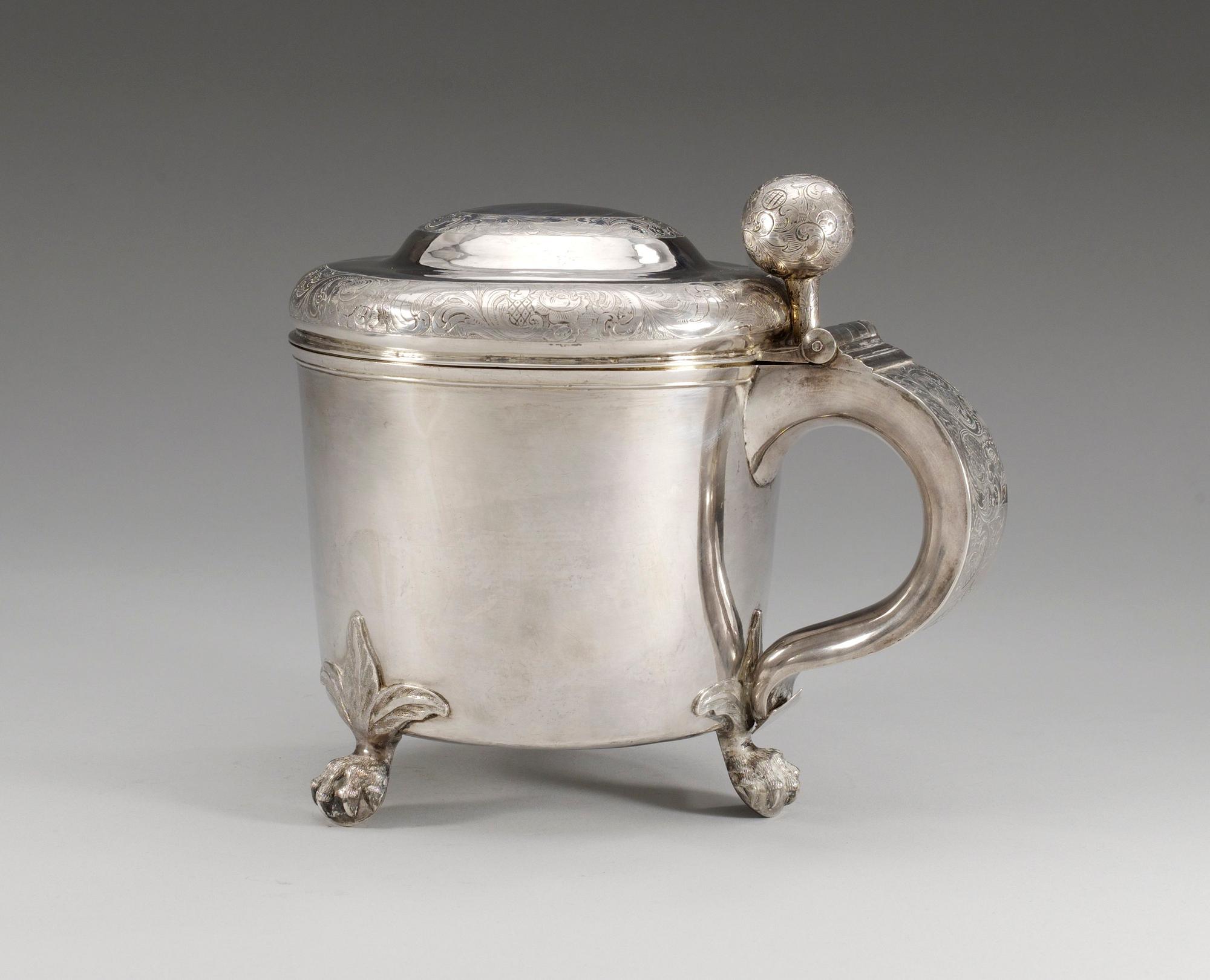 DRYCKESKANNA MED LOCK, silver. Pehr Alfred Weström, Uppsala 1856.