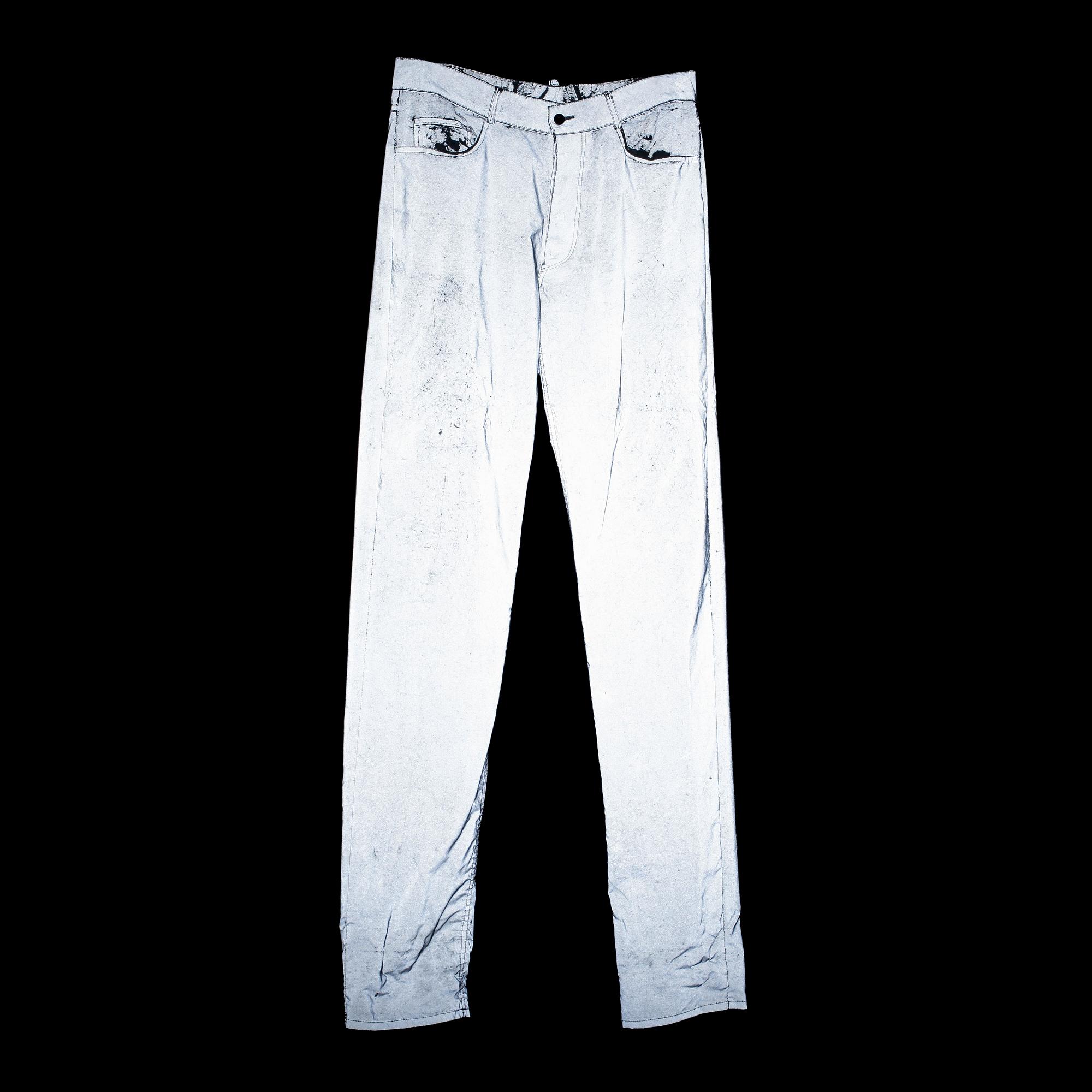 HELMUT LANG, a pair of silvercolored men's pants. Size 50.