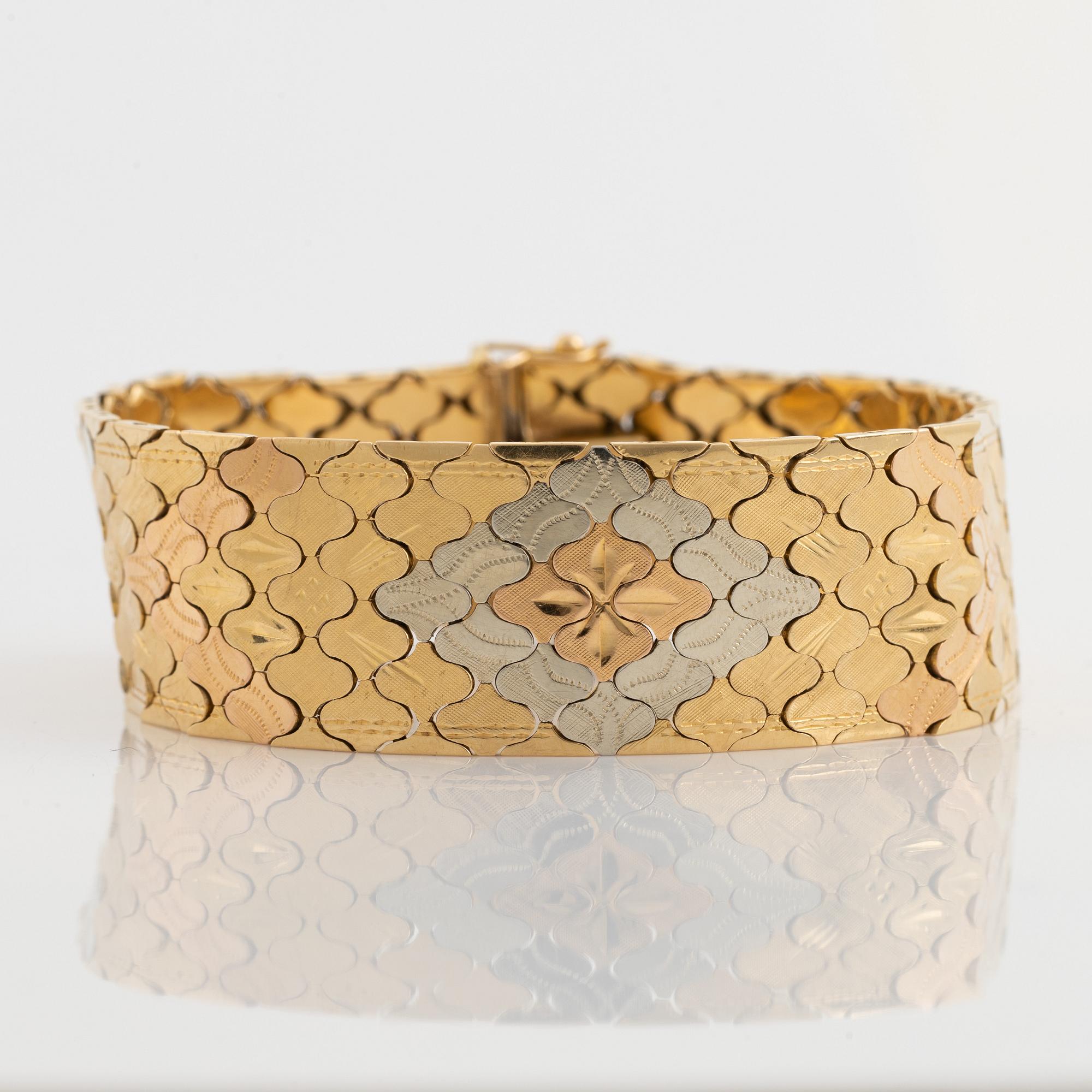18K three colour gold bracelet, Vicenza, Italy.