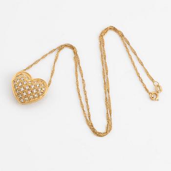 Heart shaped diamond necklace, 18K gold and diamonds.