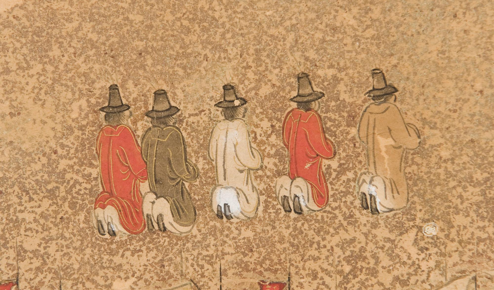 VIKSKÄRM, sex delar, tusch och akvarell på papper. Okänd Japansk konstnär, troligen 1600-tal.