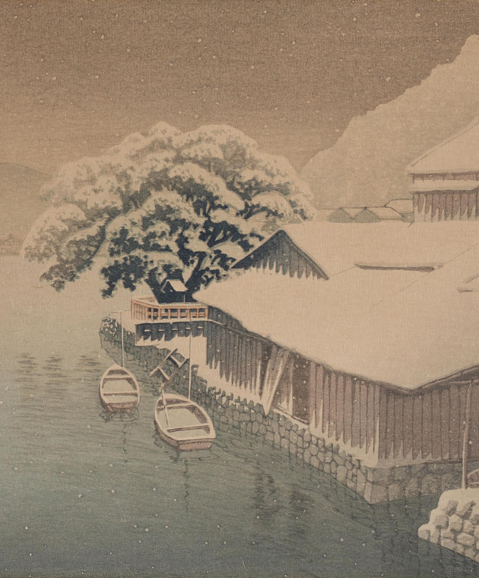 Kawase Bunjiro Hasui, Evening Snow at Ishinomaki (Ishinomaki no bosetsu).