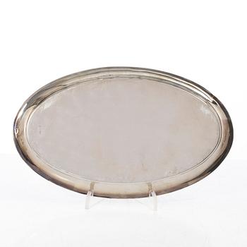 Mockakanna, sockerskål, gräddkanna samt bricka, silver, bl a Tyskland, med svenska importstämplar, 1900-tal.