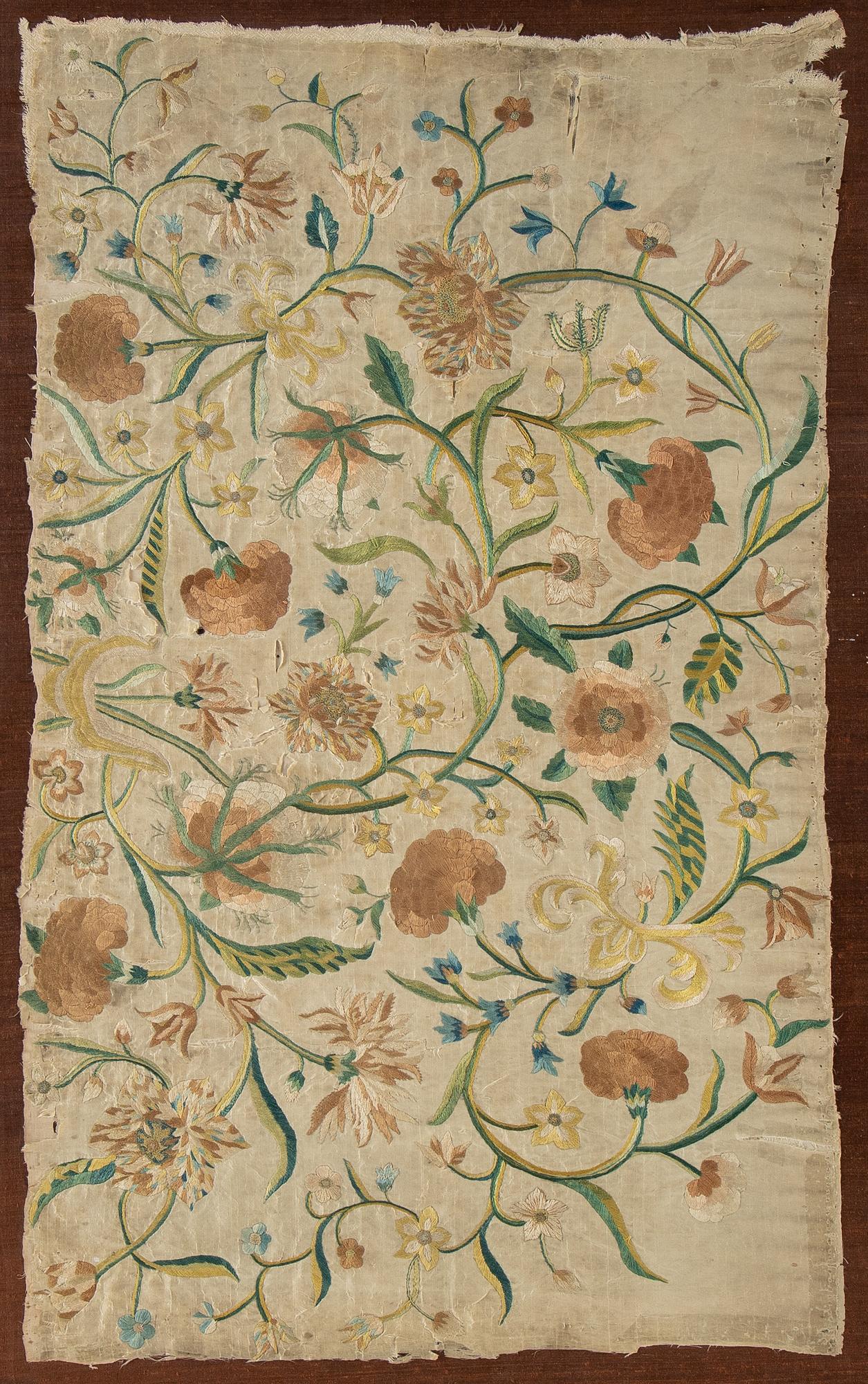A silk embroidery, 18th century, probably Europe, ca 96 x 57,5 cm.