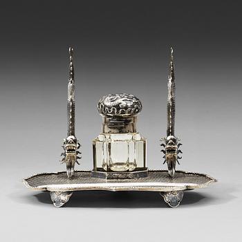 150. A Chinese silver desk set for writing, early 20th Century.