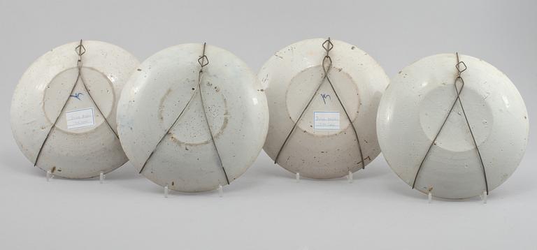 TALLRIKAR, 4 st, fajans, 1700-tal.