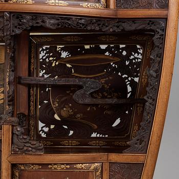 A Japanese black and gilt lacquer, mother of pearl and bone inlaid hardwood Shodona, Edo period.