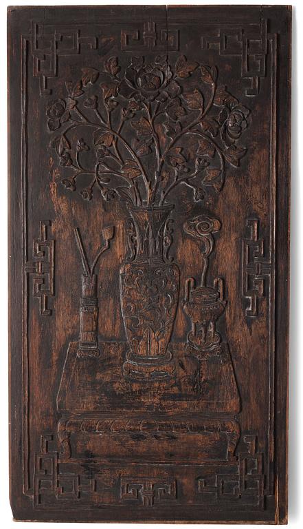 Paneler, fyra stycken, hardwood. Kina, Qingdynastin (1664-1912).