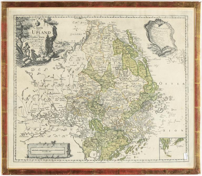 KARTA, Fredrik Akrel, "Charta öfver Upland och Södertörn", 1700-talets slut.