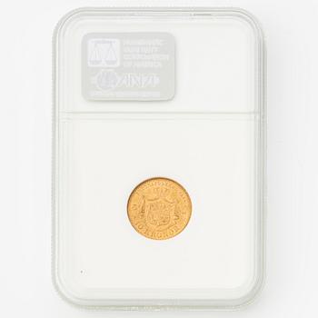 Gold coin, Oscar II, 10 kronor, type I, Sweden 1874/73.