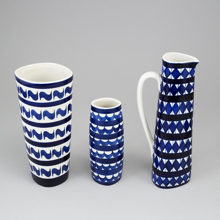 KARIN BJÖRQUIST, a set of four vases, a pitcher and a bowl, 'Indigo', Gustavsberg studio, Sweden 1952-53.