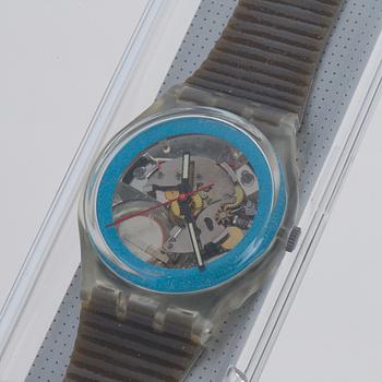 Swatch, Disque Blue, wristwatch, 34 mm.