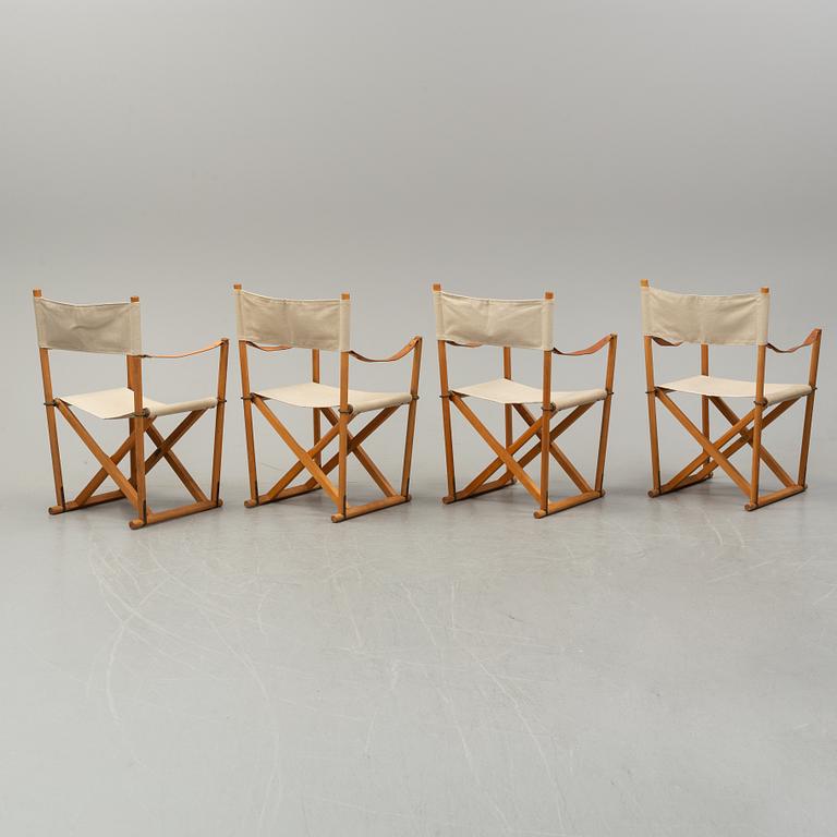 Mogens Koch, a set of four folding chairs, Kado, late 20th century.