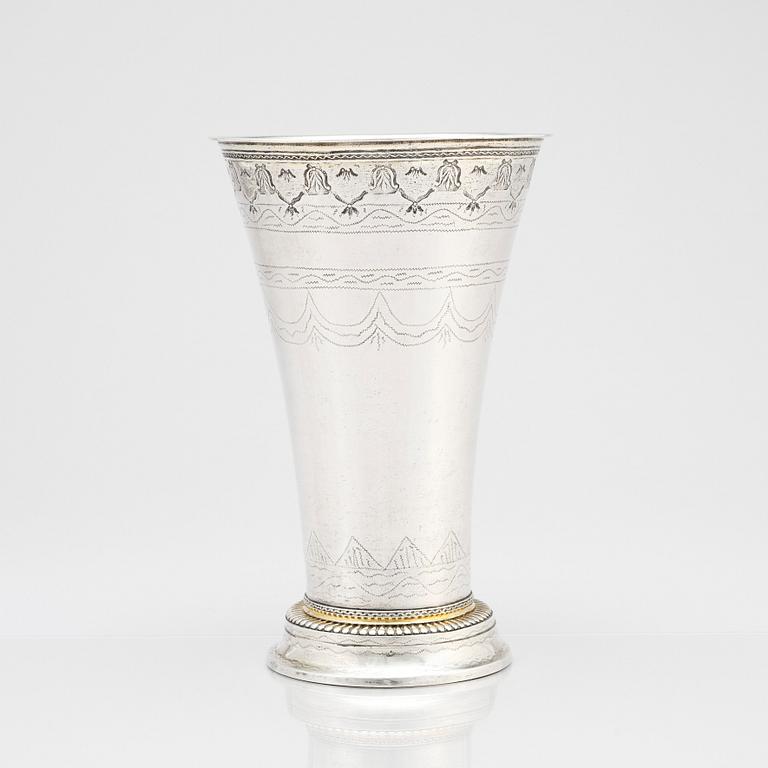 A Swedish parcel-gilt silver beaker, mark of Jonas Berg, Stockholm 1755.
