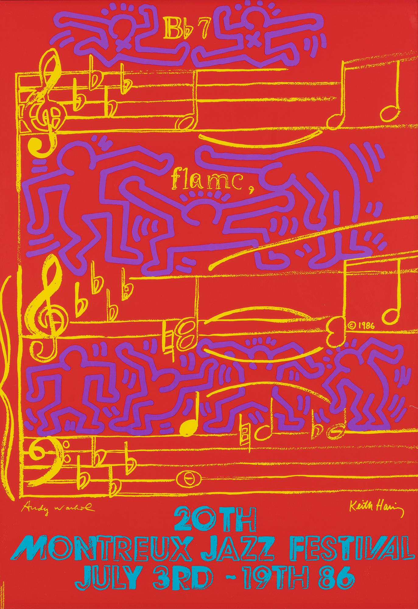 Keith Haring + Andy Warhol, "20 th Monteaux jazz festival July 3rd - 19th 86".