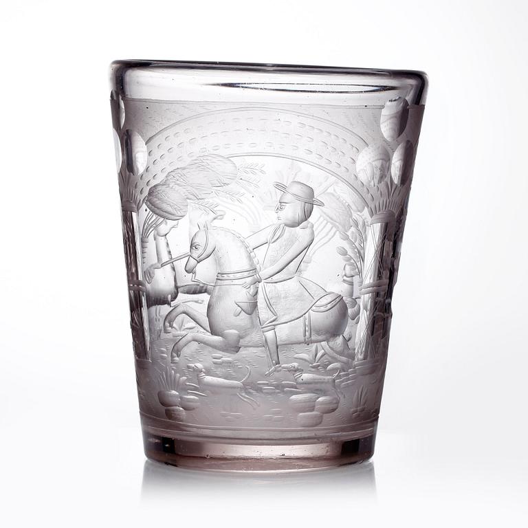 A cut and engraved German beaker, 18th Century.