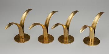 LJUSSTAKAR, 4 st, mässing, "Liljan", Ivar Ålenius Björk för Ystad-Metall, 1900-tal.