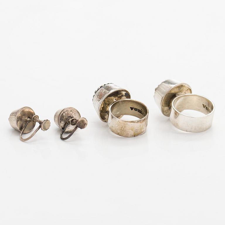 Rings and earrings, silver, Tillander, 1950 / 60s.