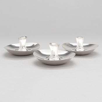 TAPIO WIRKKALA, Three silver candlesticks, Hopeatehdas Oy, Helsinki 1957-65.