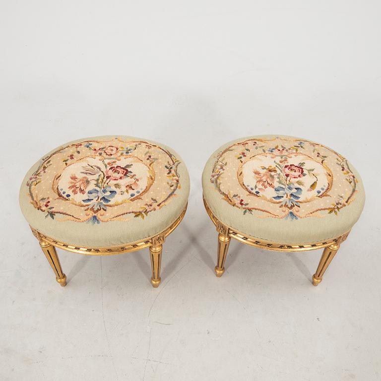 Stools, a pair in Gustavian style, circa 1900.
