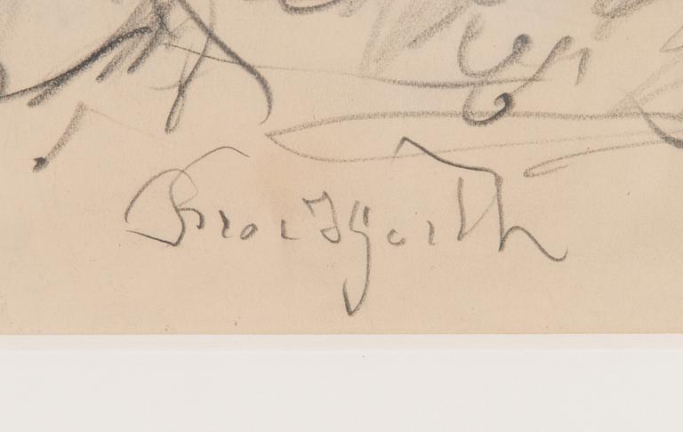 Bror Hjorth, lyijykynäpiirustus, signeerattu.
