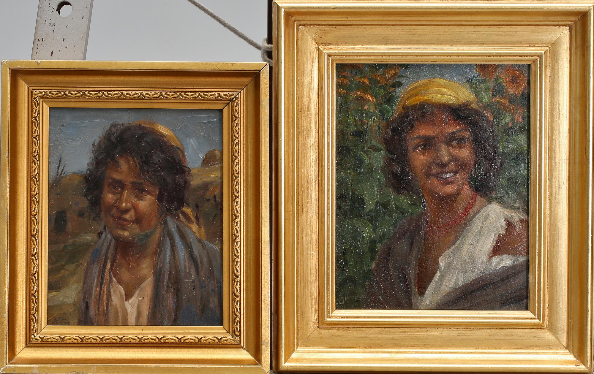 ALFRED PIRKHERT, tillskrivna, 2 st, olja på pannå, signerade.