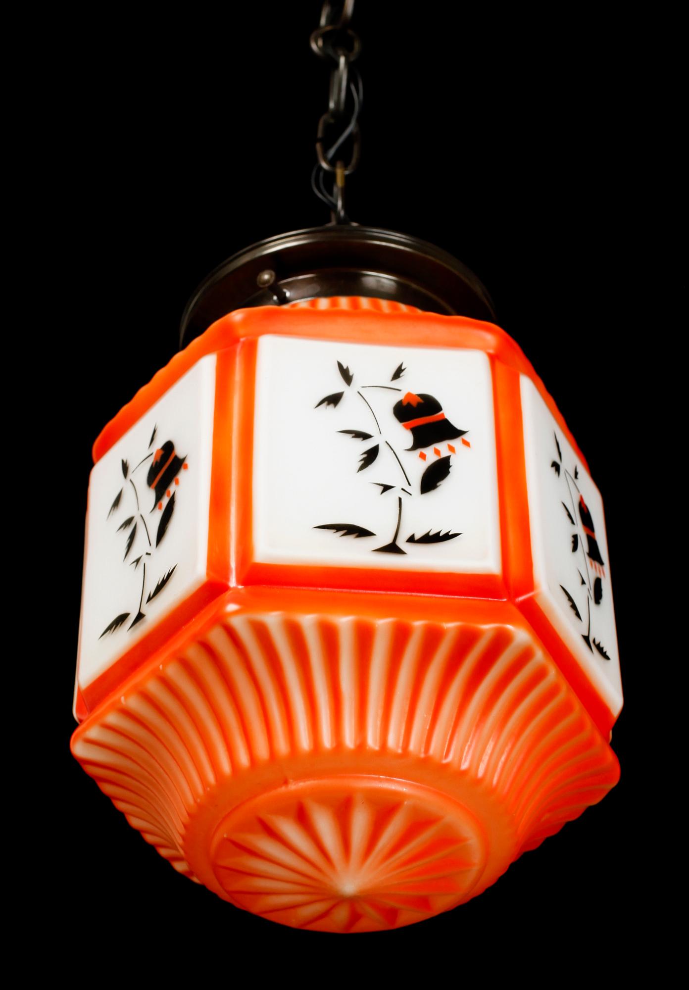 TAKLAMPA, koppar och glas, tidigt 1900-tal.