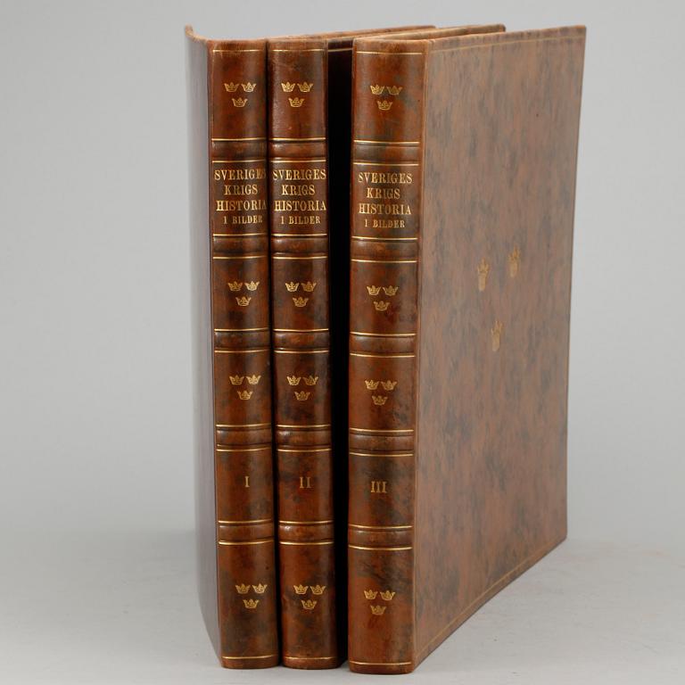 BÖCKER, 3 vol, "Sveriges krigshistoria i bilder, text Gustaf Björlin, utgiven av John M. Påhlman, Stockholm, 1917-19.