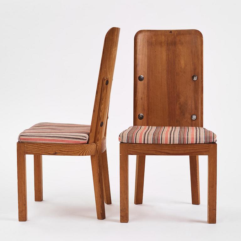 Axel Einar Hjorth, a set of six stained pine "Lovö" chairs, Nordiska Kompaniet, Sweden, 1930s.