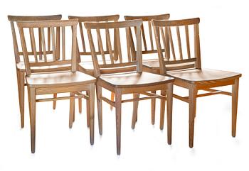 3. A SET OF SIX PINE DINNER CHAIRS.