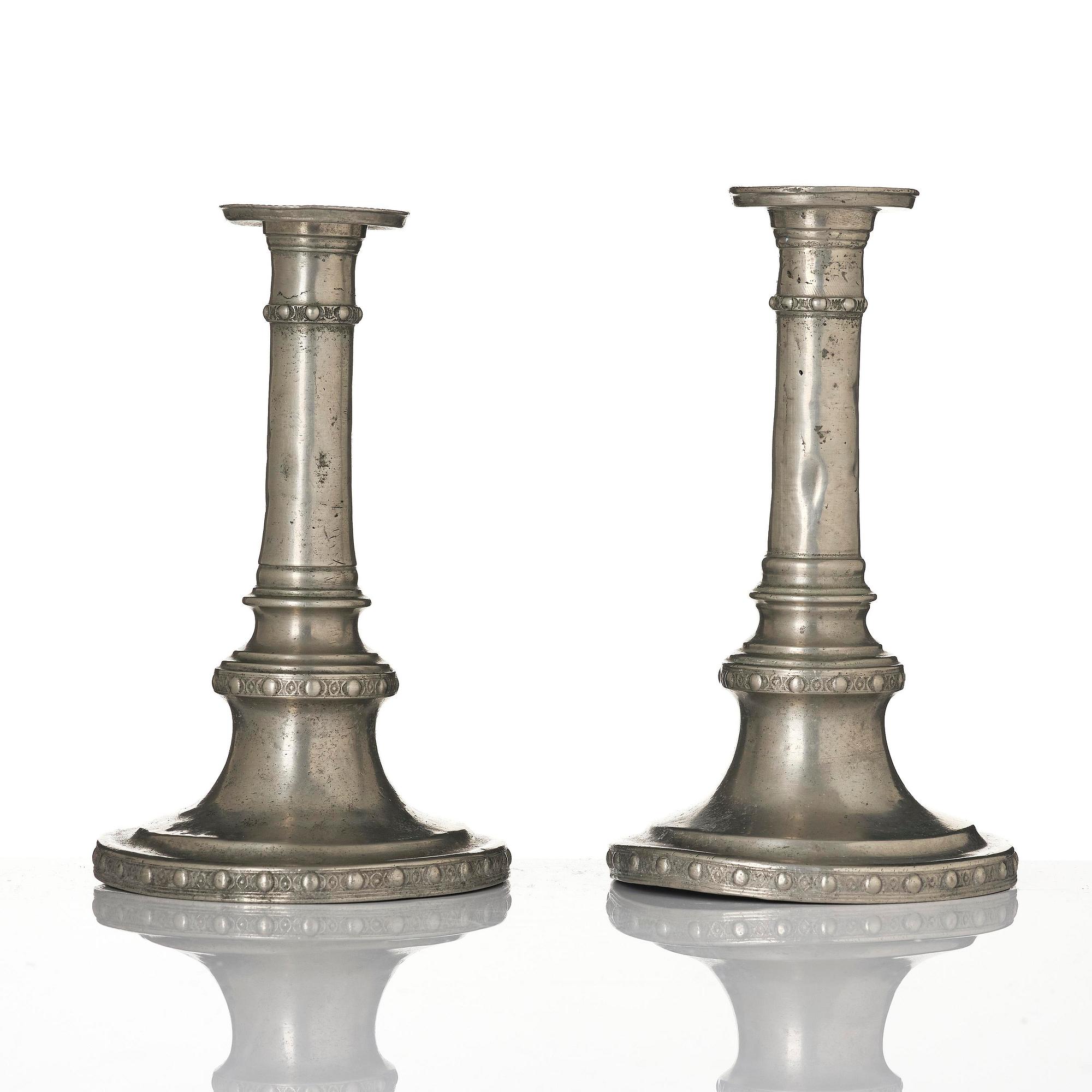 A pair of Gustavian pewter candlesticks by M. Moberg, Jönköping 1786.