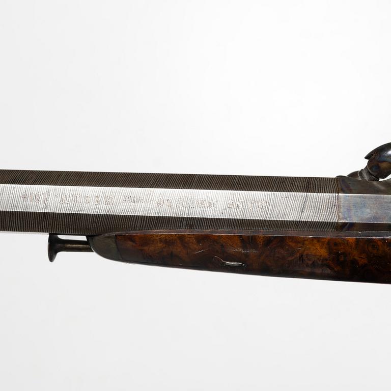 A piar of French percussion pistols, signed Aury, St. Etienne, 1850-80.