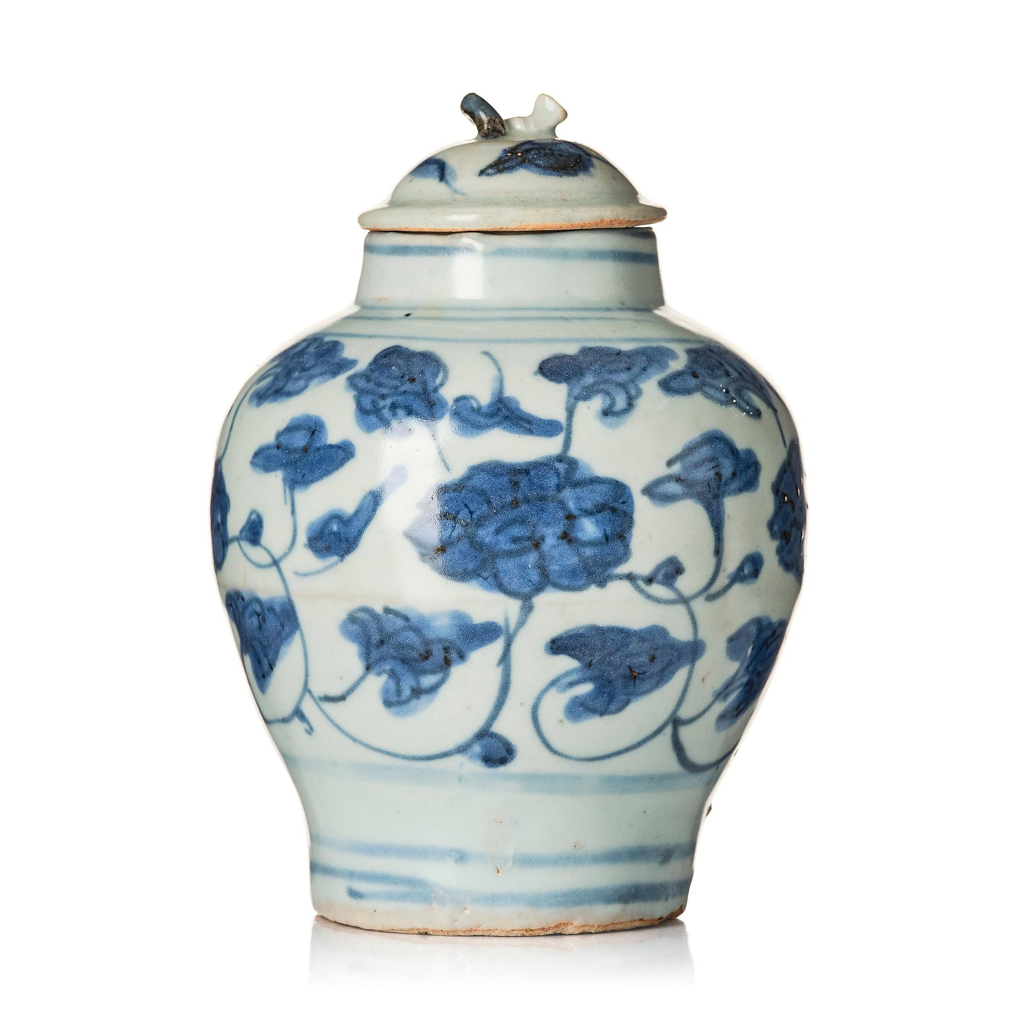 A blue and white jar with cover, Ming dynasty (1368-1644).