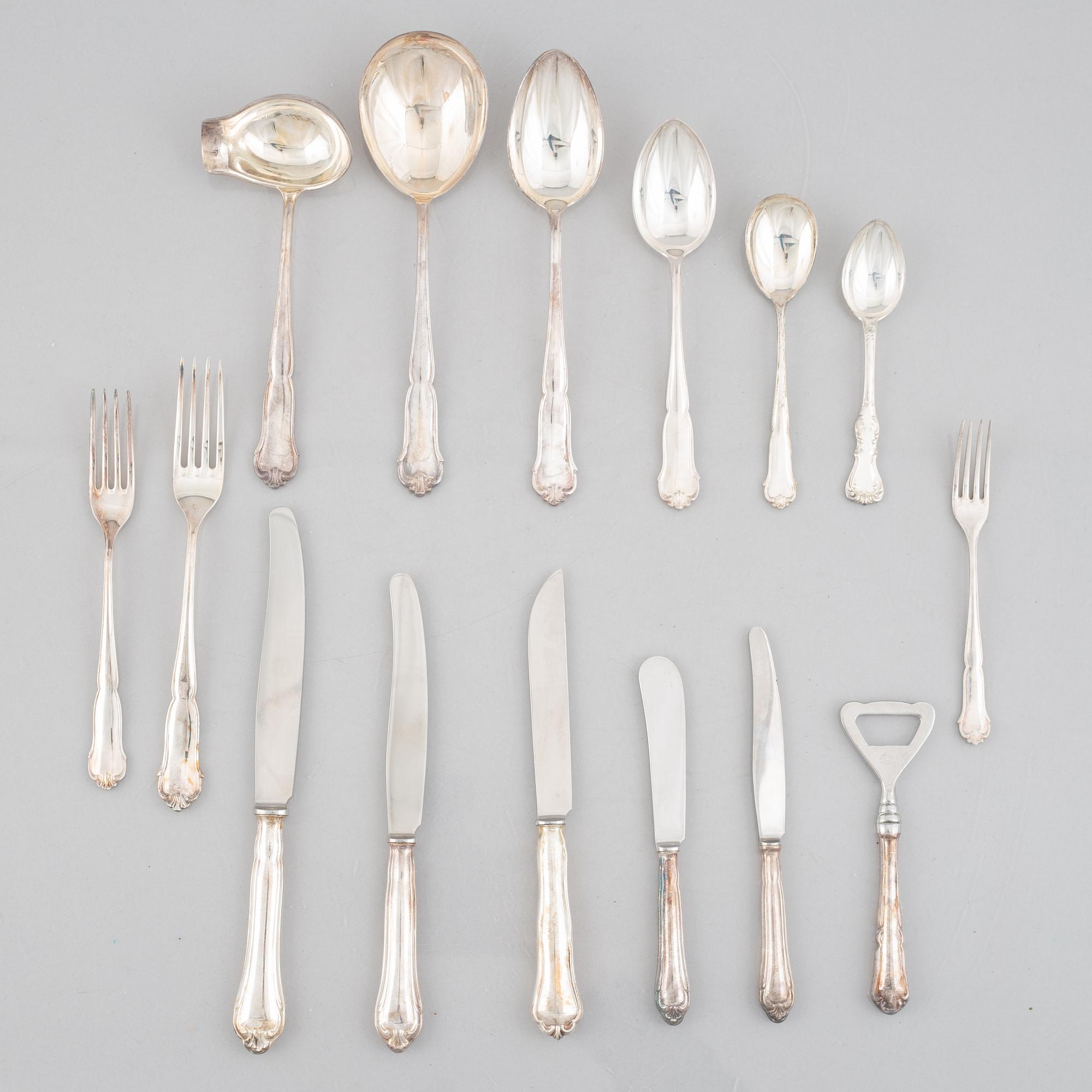 C.G.Hallberg, a 117-piece silver and sterling silver flat wear set, "Viktoria", Stockholm, Sweden, 1949-61.