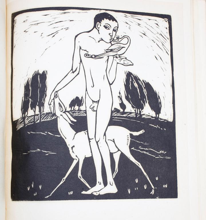 BOK, August Brunius "Det moderna originalträsnittet", Handpresstryckeriets förlag, Råsunda, 1917. 61/200.