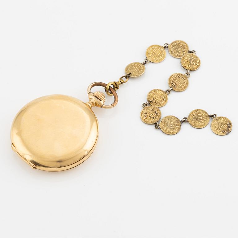 Pocket watch, hunter, 18K gold, 51.5 mm.