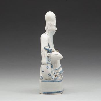 A blue and white figurine of a Chinese Immortal sitting on his deer, Ming dynasty (1368-1644).