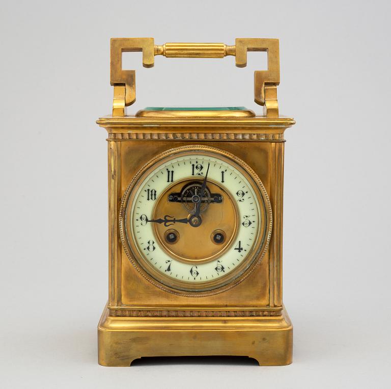 A French travel clock, late 19th century.