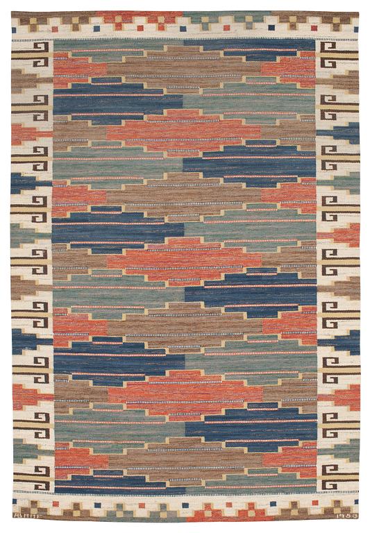 CARPET. "Blå heden". Flat weave (rölakan). 302,5 x 199,5 cm. Signed and dated AB MMF 1953.